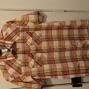 Patagonia Shirt Mens Large Orange Plaid Three Trees Button Up Organic Cotton